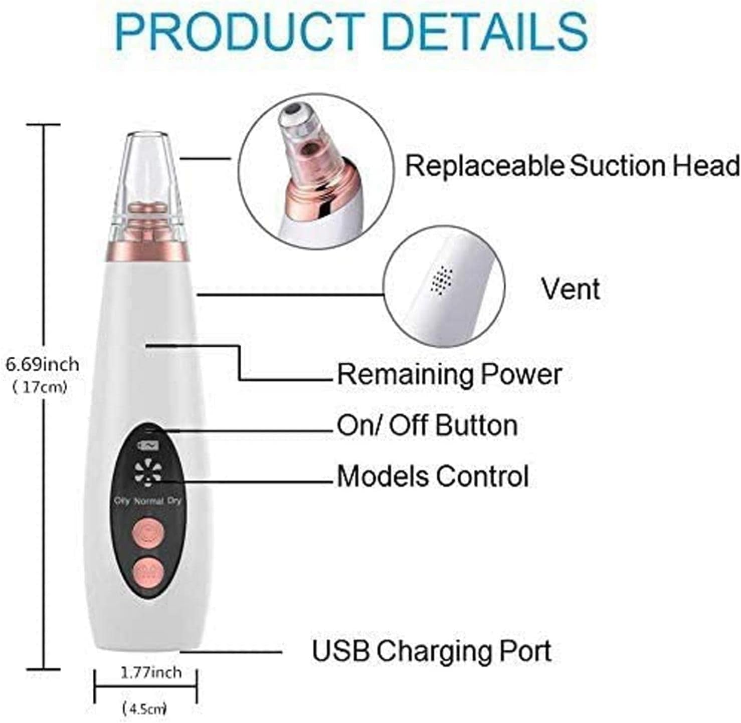Pore Cleaner Blackhead Remover Vacuum Acne Comedone Extractor Facial Pore Cleanser Sucker Spot Pimple Whitehead Deep Suction