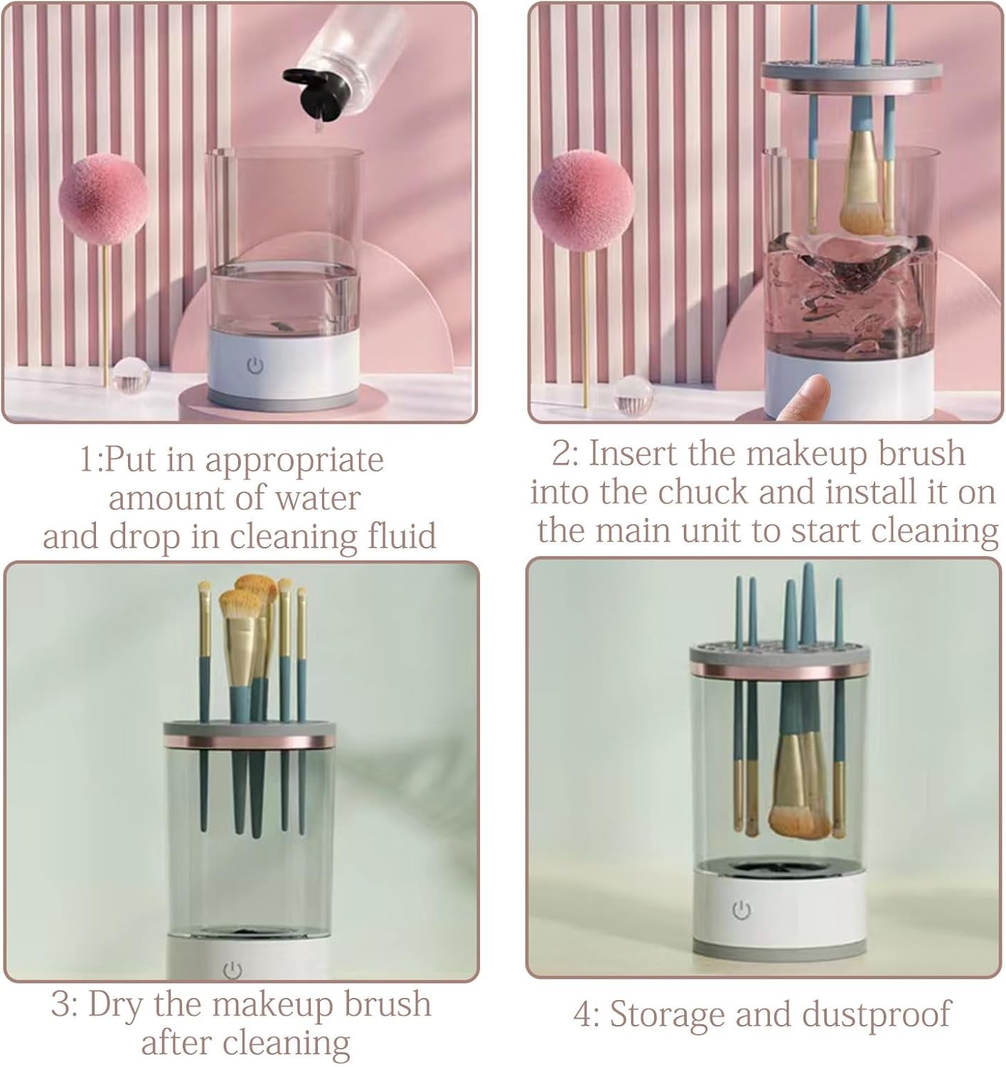 Electric Makeup Brush Cleaner, Automatic Spinning Makeup Brush Cleaner Machine Damage-Free Bristles Sonic Vibration Cosmetic Clean and Dryer USB Reusable for All Size Make up Brushes