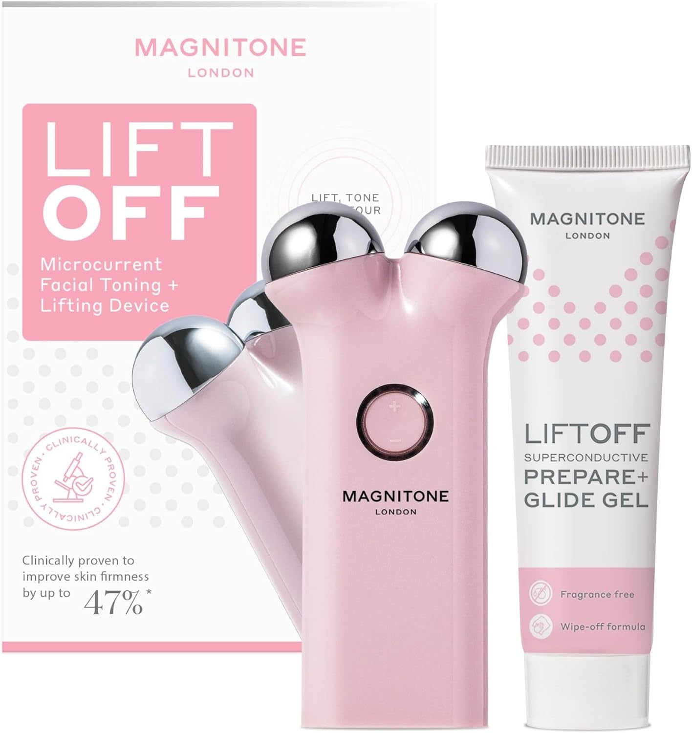 Lift off Microcurrent Facial Toning Device, Pink, USB Rechargeable, with Prepare + Glide Superconductive Gel 60Ml at Home Face Lift (Pink)