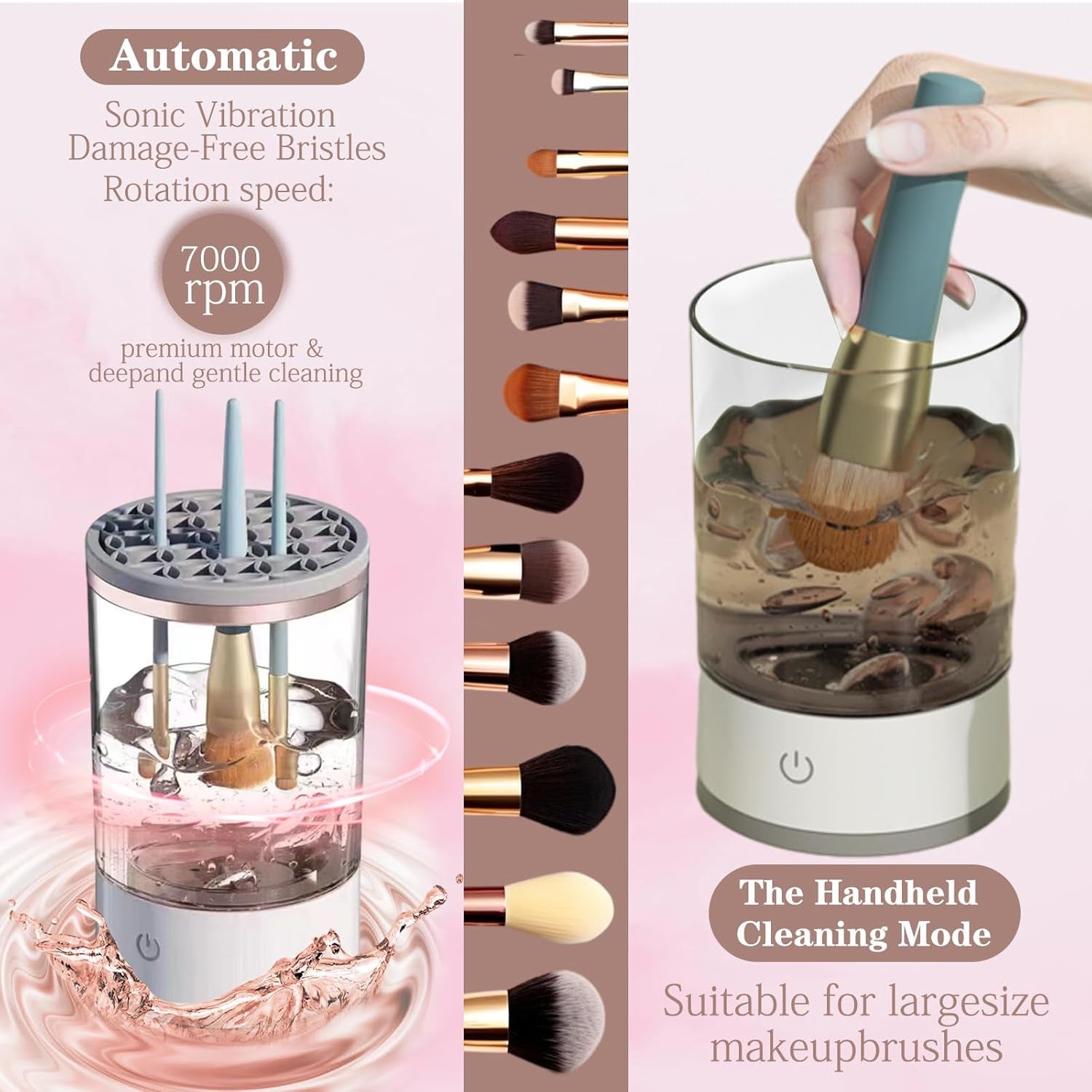 Electric Makeup Brush Cleaner, Automatic Spinning Makeup Brush Cleaner Machine Damage-Free Bristles Sonic Vibration Cosmetic Clean and Dryer USB Reusable for All Size Make up Brushes