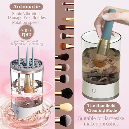 Electric Makeup Brush Cleaner, Automatic Spinning Makeup Brush Cleaner Machine Damage-Free Bristles Sonic Vibration Cosmetic Clean and Dryer USB Reusable for All Size Make up Brushes