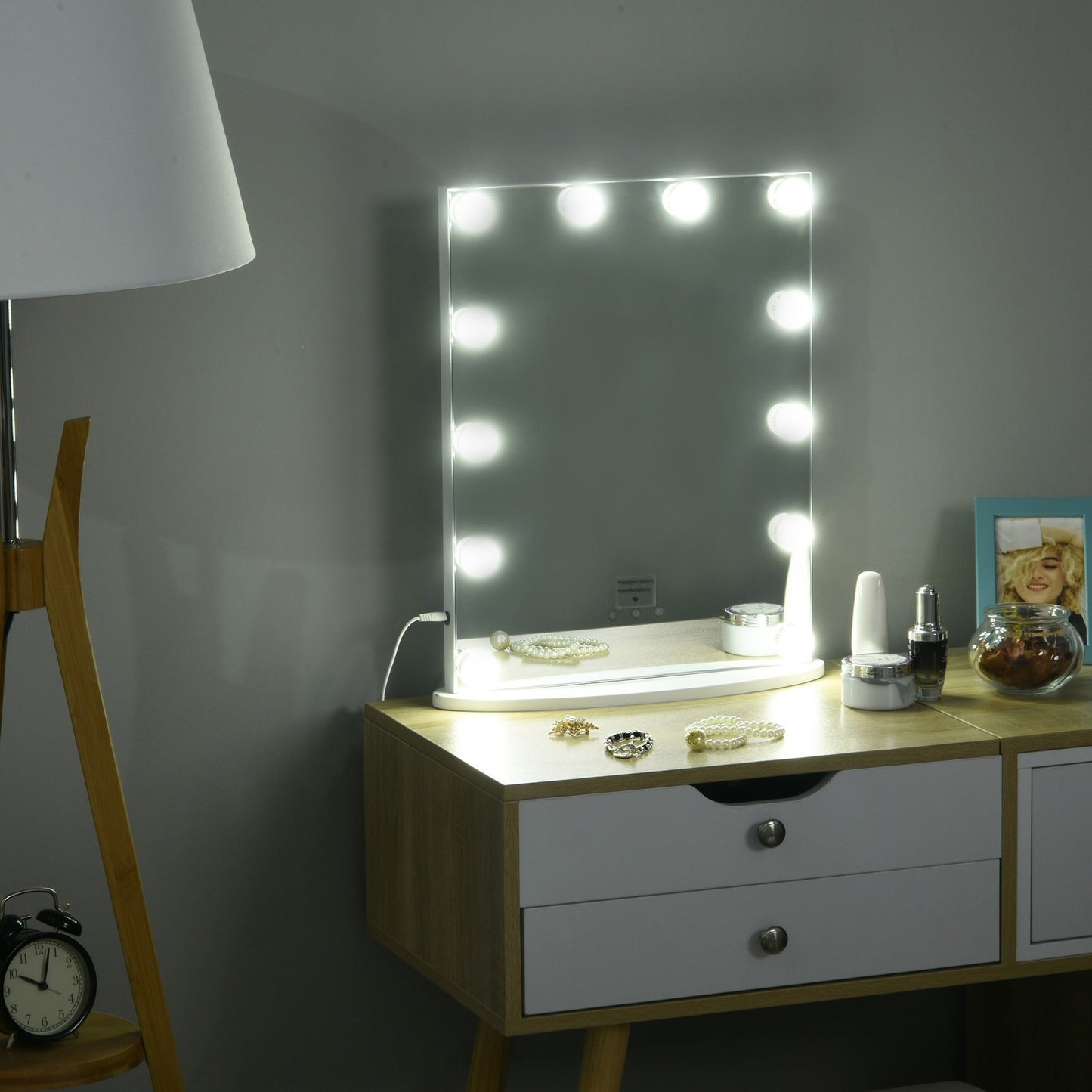 HOMCOM Hollywood Makeup Mirror with Led Light Dimmer Cosmetic Beauty Stage