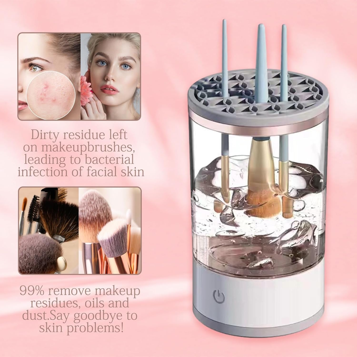 Electric Makeup Brush Cleaner, Automatic Spinning Makeup Brush Cleaner Machine Damage-Free Bristles Sonic Vibration Cosmetic Clean and Dryer USB Reusable for All Size Make up Brushes