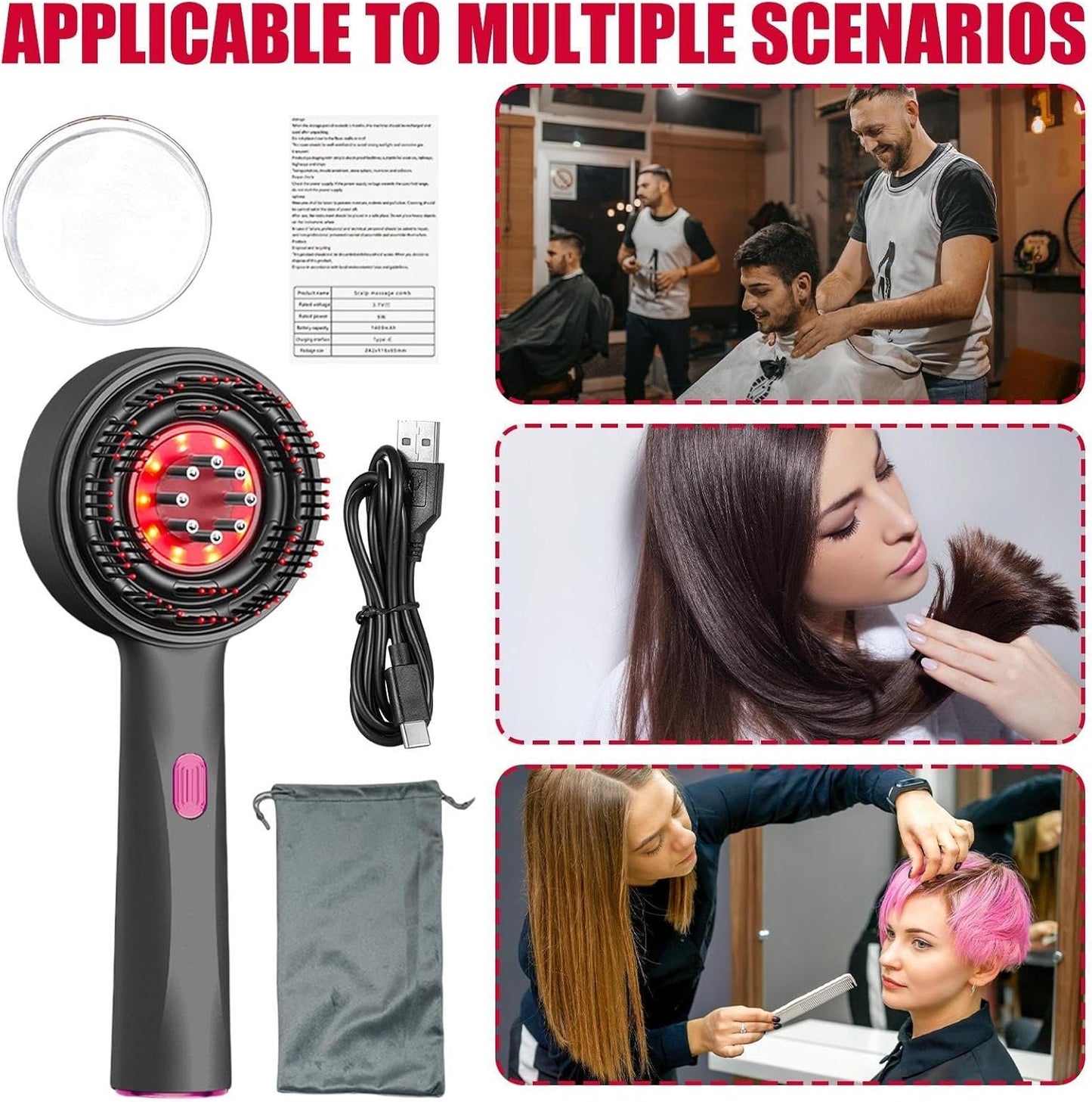 Stimulate Hair Growth with Electric Scalp Massage Comb, Hair Oil Applicator with Scalp Massager Brush
