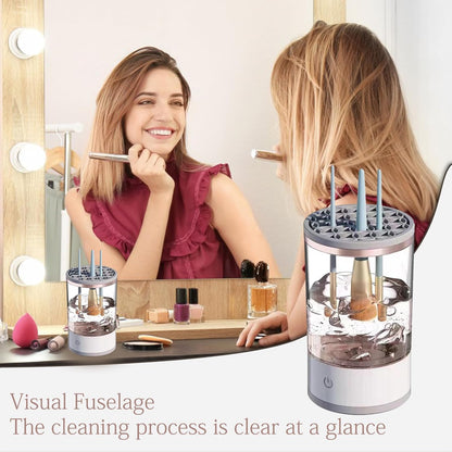 Electric Makeup Brush Cleaner, Automatic Spinning Makeup Brush Cleaner Machine Damage-Free Bristles Sonic Vibration Cosmetic Clean and Dryer USB Reusable for All Size Make up Brushes